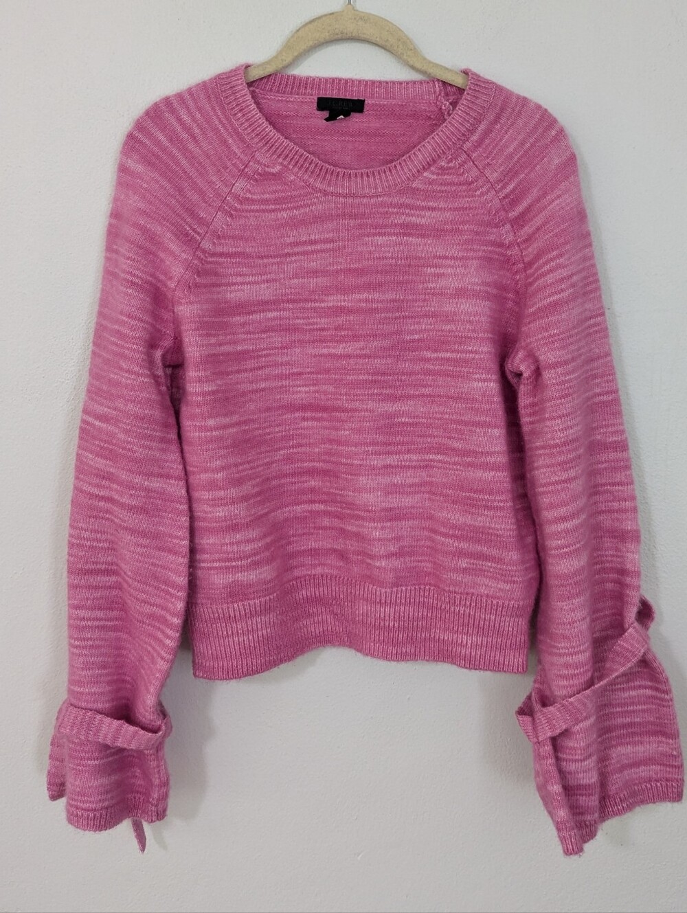 J. Crew Collection Tie Sleeve Sweater Raglan Alpaca Wool Marled Pink Small S
